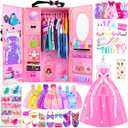 137 Pcs Doll Closet Playset Clothes and Accessories for 11.5 Inch Dolls, Included Princess Dresses, Fashion Dresses, Casual Clothing, Swimsuits,Bags, Shoes,Doll Dress up Toys for Girls Kids, Toddlers Gifts