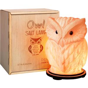 DENOCH Eagle-owl Crystal Salt Lamp H 6.7, 4.4 lbs - Pure Himalain Rock Salt  Dimmable  Unique Night Light Lamp - 1 Light Bulb as a Gift - Wooden Present Box - Holiday Gift Ideas - Cool Room Dcor