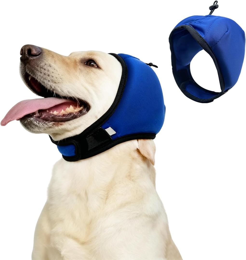 LIANZIMAU 2CM Noise Reduction Padding Dog Ear Muffs Noise Protection Comfort Calming Hoodie for Fireworks Anxiety Adjustable Dog Ear Covers for Grooming with Elastic Eye Strap Polyester, Small