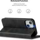 for iPhone 15 Plus Wallet Case with Card Holder for Women Men PU Leather Flip Folio Credit Card Slots Stand Shockproof Phone Cover-Black