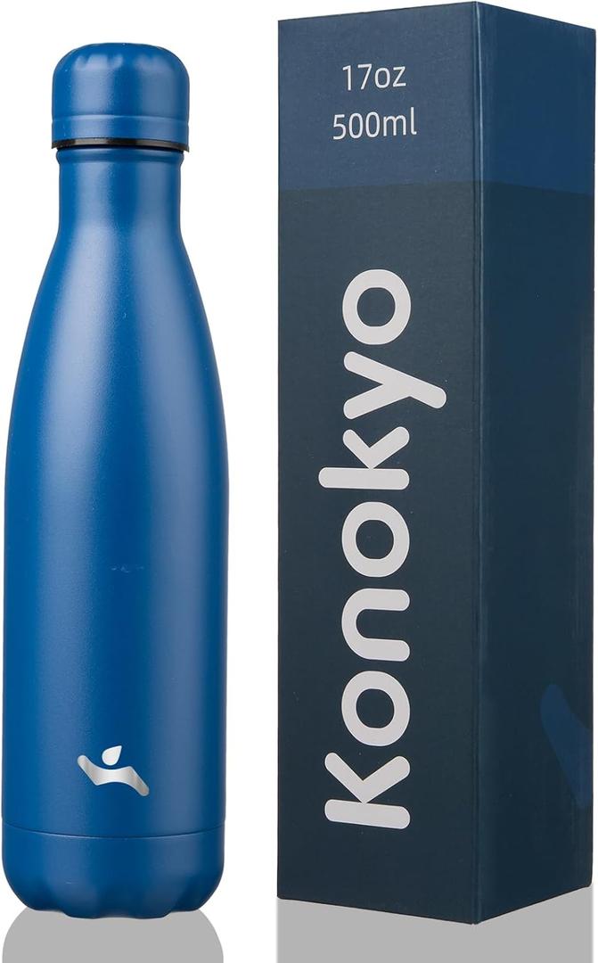 Konokyo Insulated Water Bottles,17 oz Double Wall Stainless Steel Vacumm Metal Flask for Sports Travel,Blue