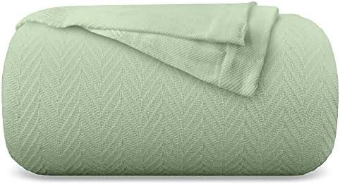 Comfortica Classics 100% Organic Cotton Super-Soft and Breathable Bed/Throw Blanket Herringbone Design - Queen, Sage Green