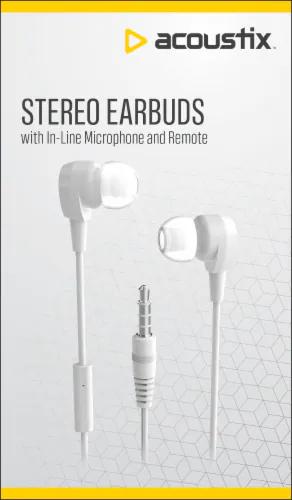 Acoustix Stereo Ear Buds with Microphone - White, 3.5 mm