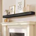 Fireplace Mantel Handmade, 3'' Thick Wall Decor Long Floating Shelf, 48inch Rustic Wood Shelf with Invisible Brackets, Black