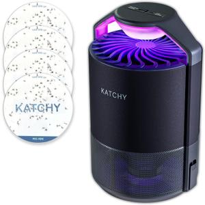Katchy Flying Insect Trap Indoor Catcher & Killer for Mosquito, Fruit Fly, Gnat & Small Moth Non-Zapper with Suction & Blue Light Ideal for Indoor Spaces, Kitchen & Plants (Original, Black)