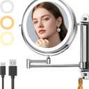 Gospire 9 Wall Mounted Lighted Makeup Mirror with Magnification 10X, 7in Height Adjustable Vanity Lighted Mirrors for Bathroom Wall, 360 Extended Arm Shaving Wall Mirror with Lights - Chrome