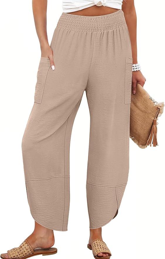 ANRABESS Women Wide Leg Capri Pants Summer Palazzo High Waisted Casual Loose Lounge Flowy Cropped Beach Trousers Work Outfits XXL