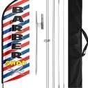 Barbershop Swooper Flag, 11FT Windless Barbershop Flags with Aluminum Alloy Poles/Stainless Steel Ground Stake/Portable Bag, Barbershop Flag for Business Advertising
