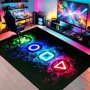 Games Area Rugs, Gamer Rug for Boy Cool Player Room Decor, Gaming Carpets for Boys Teens, Child Play Soft Floor Mat for Dining Living Room Sofa, Video Game Decor Decorate Doormats Black