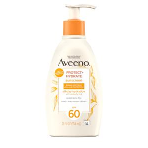 Aveeno Protect + Hydrate Sunscreen Moisturizing Body Lotion with Broad Spectrum SPF 60 and Prebiotic Oat, Weightless, Paraben, Oxybenzone, and Oil Free Sunscreen, 12 FL OZ
