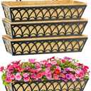 30 Inch Railing Planter Box Window Boxes Planters - 4 Pack Deck Railing Planter Boxes with Adjustable Brackets Coco Liners Balcony Planters Railing Hanging for Window Flower Boxes Outdoor Garden Decor