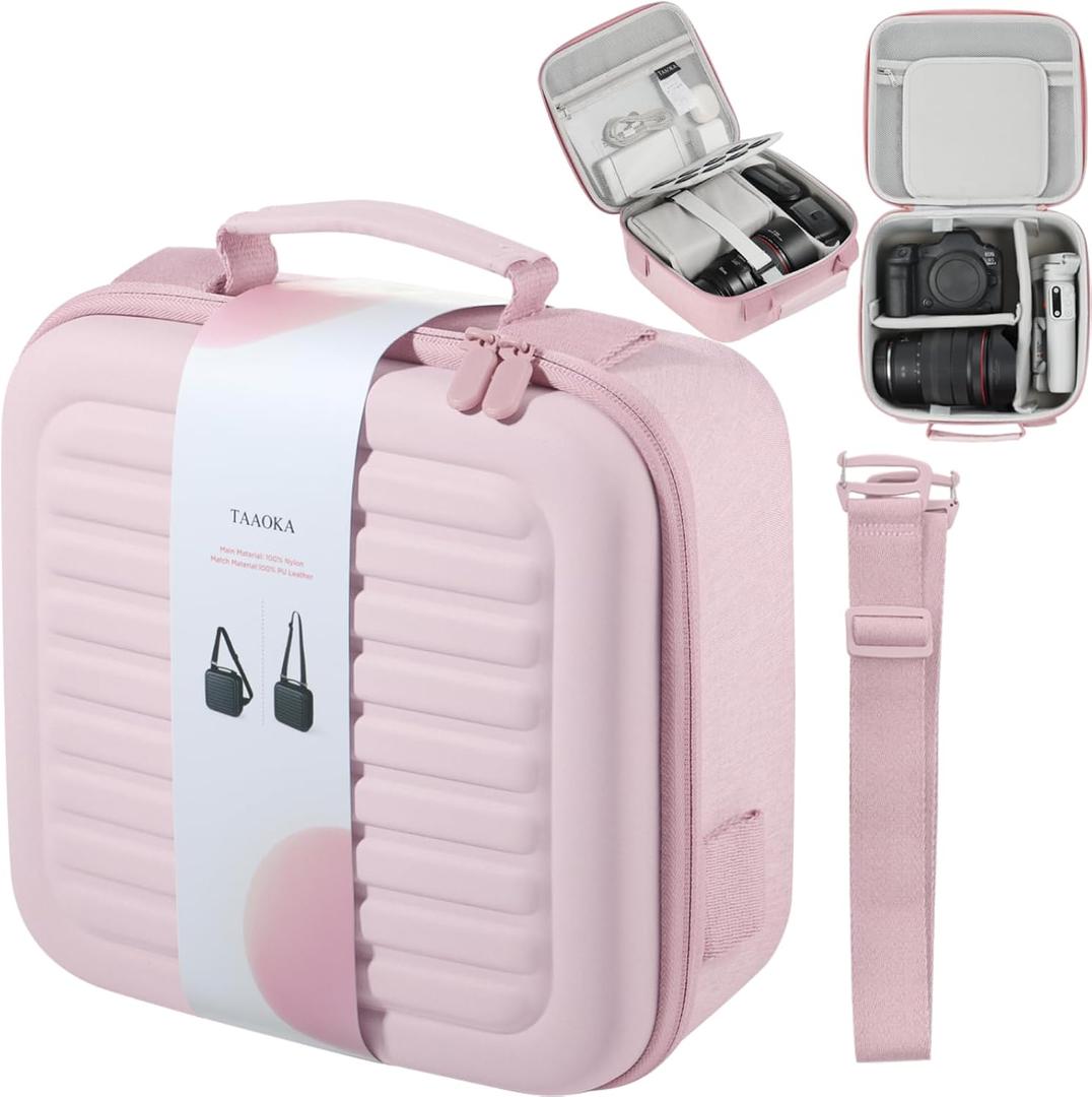 Camera Case Compatible with Canon EOS Rebel T7/R50/R6 Mark II/R100/R50 V/T6/R8/R10/R5 Mark II/RP/R7/5D Mark IV/SL3/R5/T100 DSLR SLR Camera, Lens and Tripod with Moveable Dividers and Shoulder Strap
