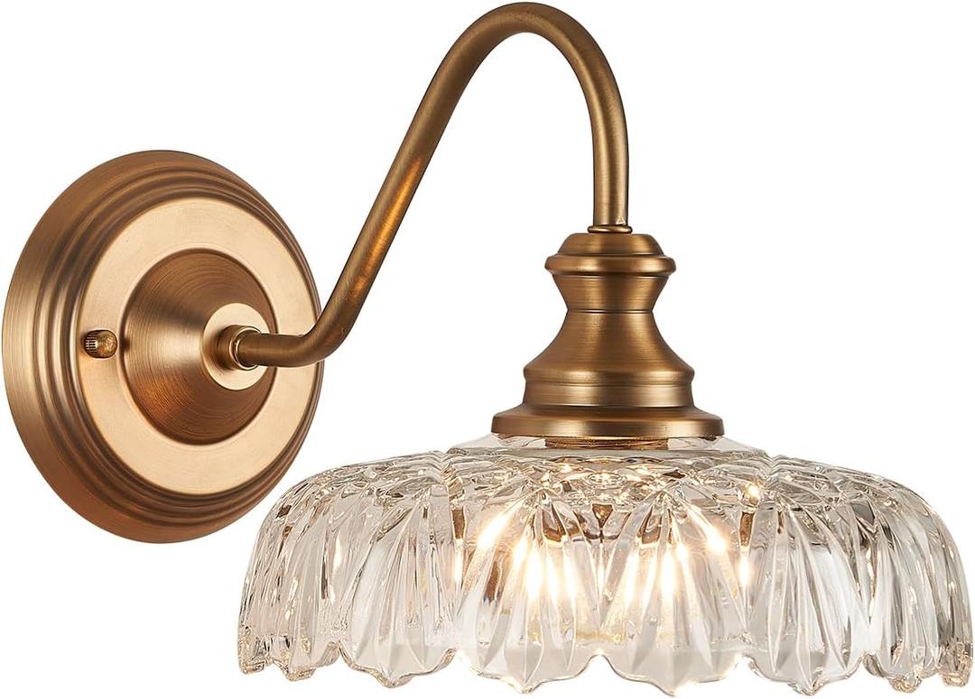 HDDFL Vintage Wall Scone Bedside Wall Lamp Matte Brass Bedroom Light Fixtures in Door Lighting Fixture for Living Room Hallway Corridor (9.8in, Brass and Clear)