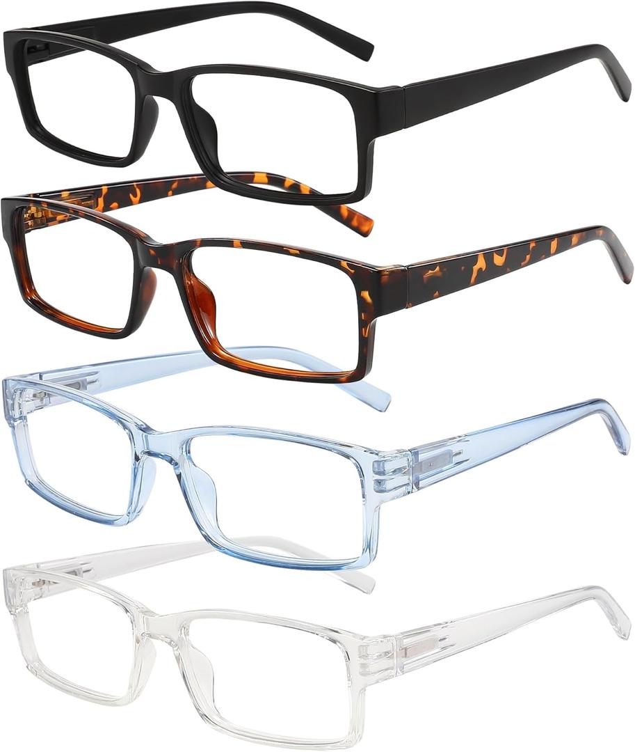 WENLCCK Rectangle Reading Glasses for Men and Women with Spring Hinges Clear Lens Readers (Black, Demi Brown, Blue, Transparent, 1.75, x)