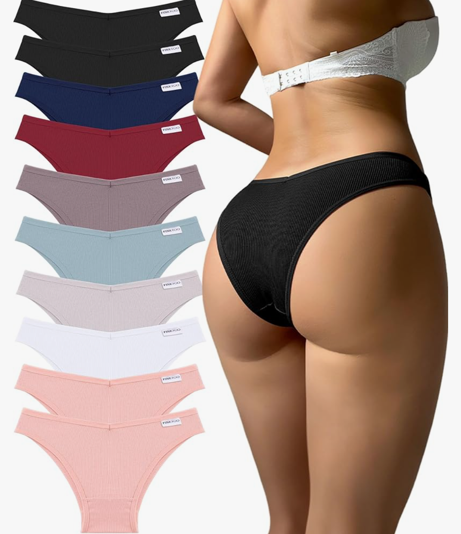FINETOO Womens Cotton Underwear Sexy Stretch Bikini Panties Low Rise Hipster Ladies Soft V-Waist Cheeky, Size M