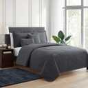 Hearth & Harbor Quilts Queen Size - All Season Bedspread Coverlet Set, Pinsonic Weave Lightweight Bedding Set - 7 Piece Queen Quilt Set with Pillow Shams, Grid - Gray