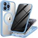 TIESZEN Magnetic for iPhone 15 Pro Case, Compatible with MagSafe, Built-in Privacy Screen Protector and Camera Protection, Anti Spy Full Body Dustproof Shockproof Hard Phone Case 6.1", Sky Blue