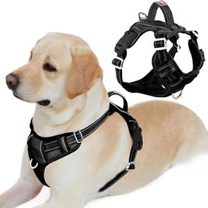 BARKBAY Dog Harness No Pull with ID Tag Pocket - Heavy Duty, Reflective, Easy Control for Large Dogs(Black,L) (Large(Chest:24.5-32.5"))