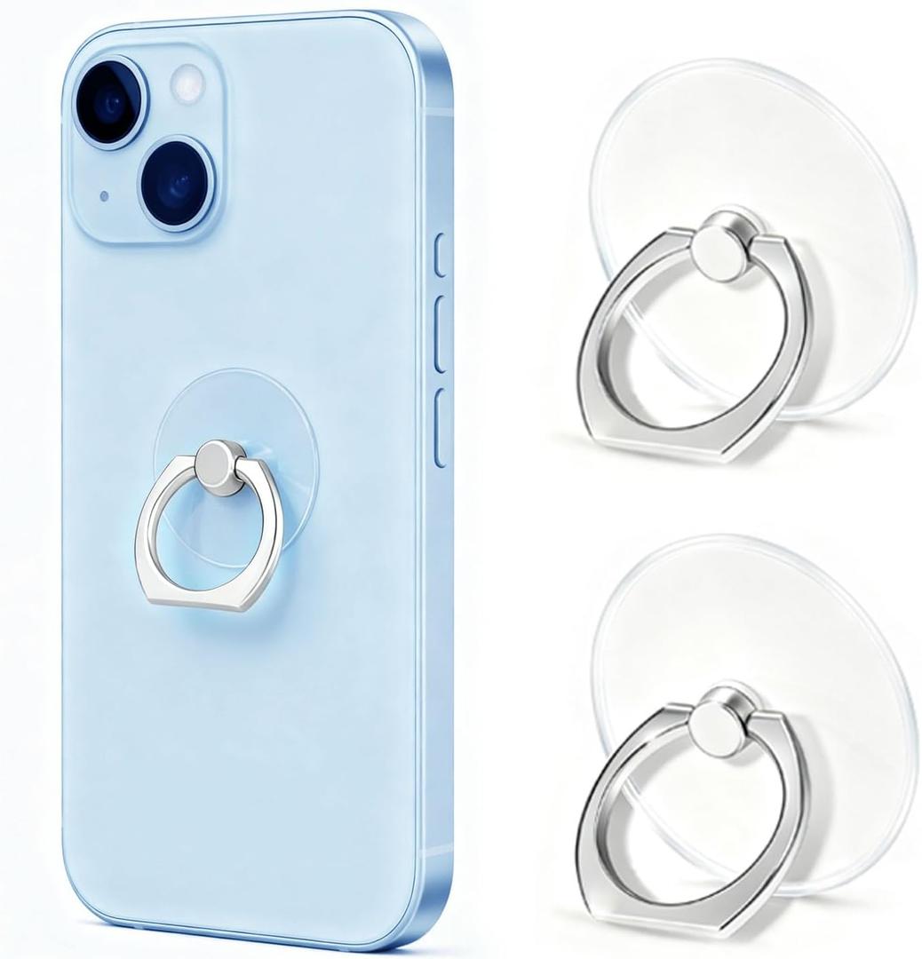 VOVIGGOL Transparent Phone Ring Holder Stand 2 Pcs, 360 Rotation Cell Phone Ring Holder Mobile Finger Kickstand Hand Phone Grip for iPhone, Clear Phone Ring for Phone Case (Round)