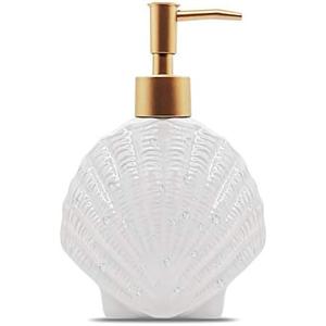 Shell-Shaped Soap Dispenser White Ceramic Lotion Bottle with Golden Matte Pump Home Décor for Bathroom Kitchen No Lid