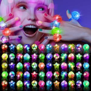 OLUPP Party Favors 100 Pcs Light Up Rings, Glow In The Dark Party Supplies, 6 Style Flashing Glow In The Dark Rings for Adults & Kids, LED Ring for Birthday, Concert, Raves, Halloween, Christmas