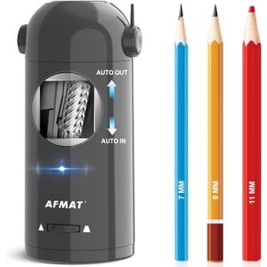 AFMAT Electric Pencil Sharpener, Fully Automatic Pencil Sharpener for 7-11.5mm Colored/Jumbo Pencils, Auto in & Out, Rechargeable Hands-Free Pencil Sharpeners for Classroom Home Office PSX5, Gray
