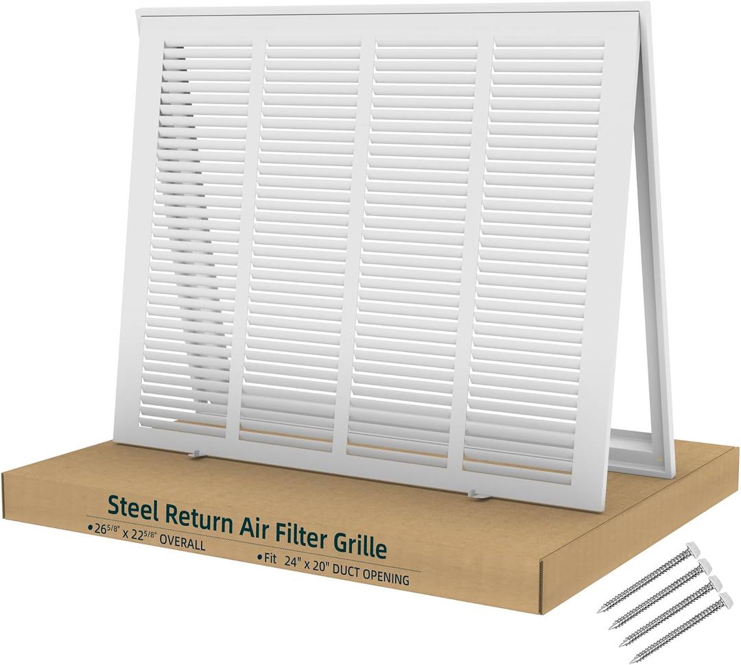 Fancat Return Air Filter Grille for 24x20 Ducts, Steel Vent Cover Grille with Removable Door for 1 Filters | Suitable for Sidewall & Ceiling | White Coating | Outer Dimensions: 26 5/8 W x 22 5/8" H
