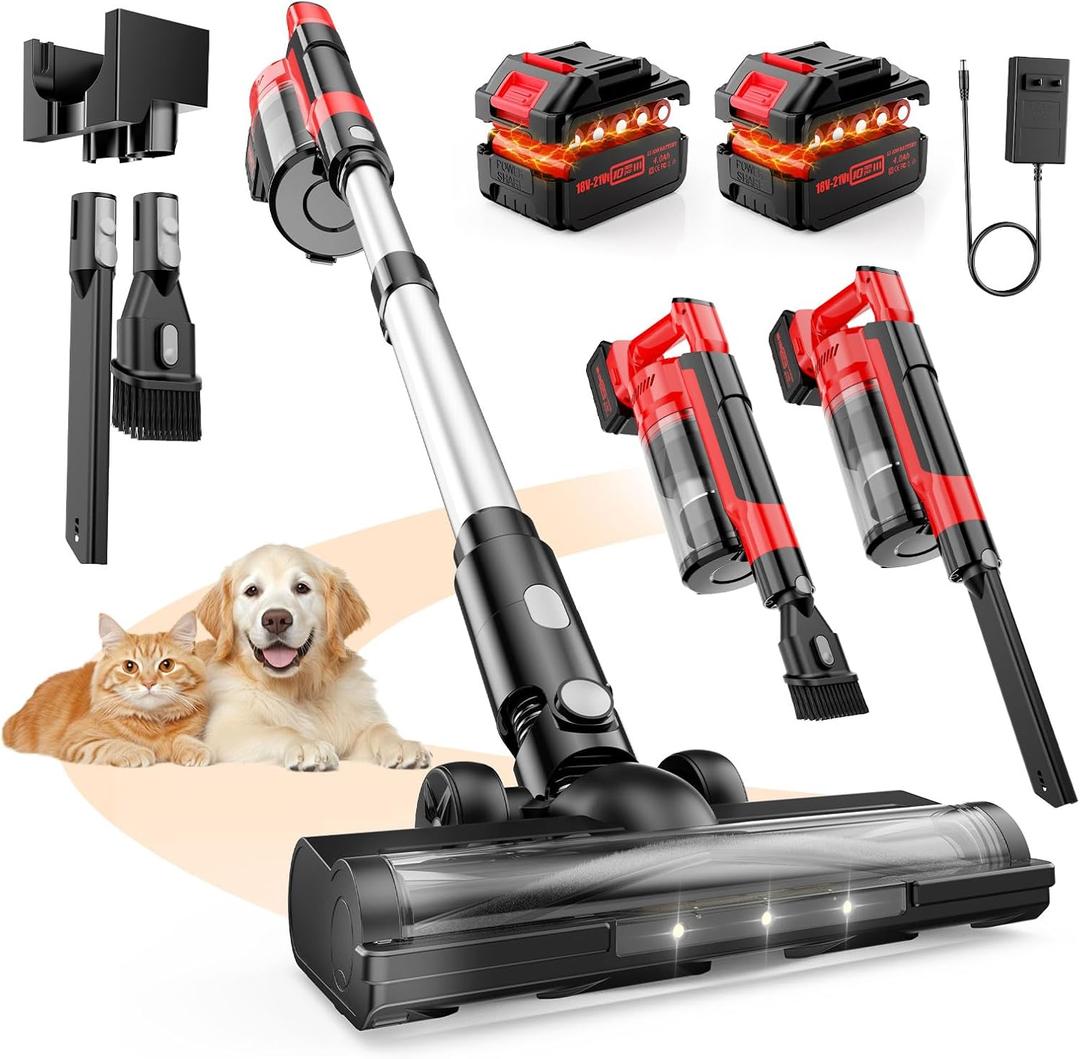 60KPa Cordless Vacuum Cleaner for Home, 700W Pet Vacuum, 70-Min Runtime, Lightweight, Rechargeable 8000mAh Dual Batteries, 2L Dust Cup, LED Display, Anti-Tangle for Pet Hair, Carpet & Hardwood Floors