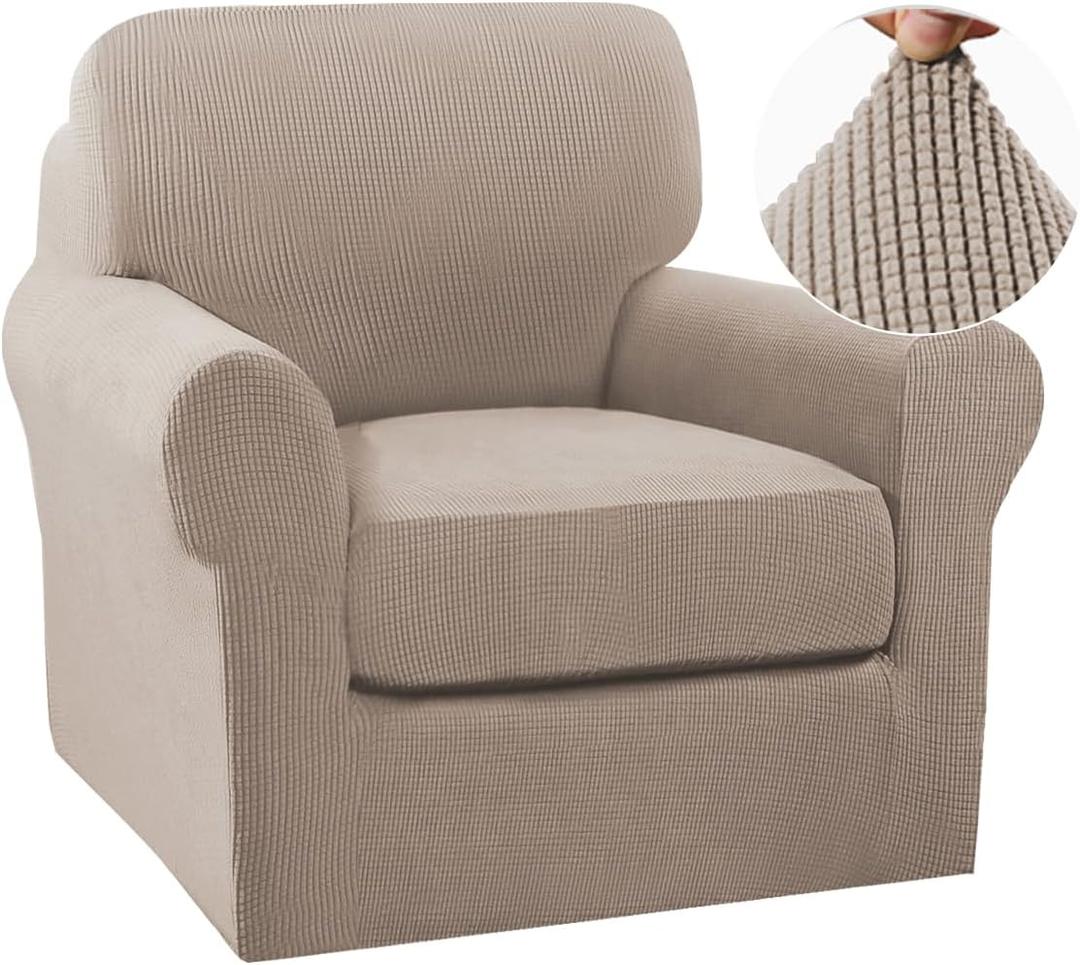 Turquoize 2 Piece Chair Covers Chair Slipcovers for Living Room Small Armchair Chair Cover with Arms Washable Furniture Cover for Chairs Feature Thick Jacquard Fabric (Small Armchair, Sand)