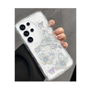 Toycamp for Samsung Galaxy S25 Ultra case Women - Cute Girly Girls Phone Cover for Samsung S25 Ultra Kawaii Aesthetic Pretty Unique Glitter Bling Sparkle Wave Funda para S25Ultra, Clear Butterfly