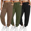 3 Pack Women's Plus Size Yoga Joggers Pants, Casual Drawstring Workout Lounge Pants Active Sweatpants with Pockets,S