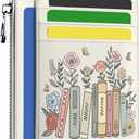 Hancynir Book Lover Floral Slim Wallet Women Credit Card Holder Cute Flower RFID Blocking Small Card Holder Mini Front Pocket PU Leather Thin Travel Zipper Coin Ladies Female Wallet Organizer Gifts