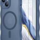2 x SPIDERCASE Magnetic for iPhone 15 Case, [Curly Wavy Edge] with [2 Tempered Glass Screen Protector] [Full Camera Protection] Anti-Fingerprint Anti-Scratch Case for iPhone 15 6.1”, Blue