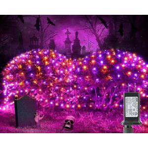 iBaycon 4ft x 6ft Halloween Net Mesh Lights, 8 Modes Timer Connectable Waterproof Bush Mesh Netting Lights for Halloween Outdoor Decorations (Orange Purple, 1PACK)