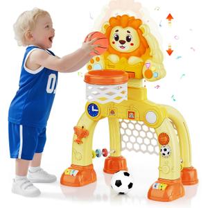 Toddler Basketball Hoop & Soccer Goal for Kids 1-3 Years Old, Baby Toys for 1 2 3 Year Old Boy Girl Gifts, Montessori Interactive Musical Toy with Lights for Christmas Birthday Gifts for 12-18 Months