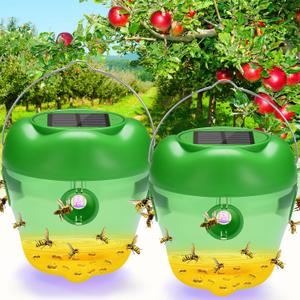 Wasp Trap, Solar Wasp Traps Hanging, Reusable Yellow Jacket Trap with LED Light, Bee Hornet Traps for Outside Orchard, Farm, Garden, Patio, Courtyard