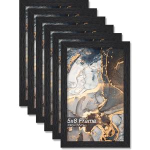 Fxojyvo Engineered Wood 5x8 Picture Frame Set of 6, Black Frame for 5 x 8 Inch Picture Poster Photo, Light Weight 5 by 8 Frame with Wood-grain for Wall - 6 Pack/Black/5"x8"