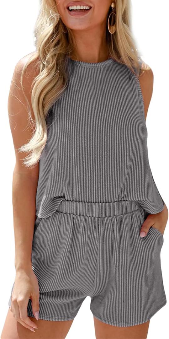 SHEWIN Women's Summer 2 Piece Outfits Shorts Sets Matching Set Loungewear 2026, Small