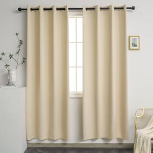 YGO Thermal Insulated Blackout 72 Inch Long Beige Curtain Panels Pair Nickel Grommet Window Drapes for Bedroom Living Room Beige Set of 2