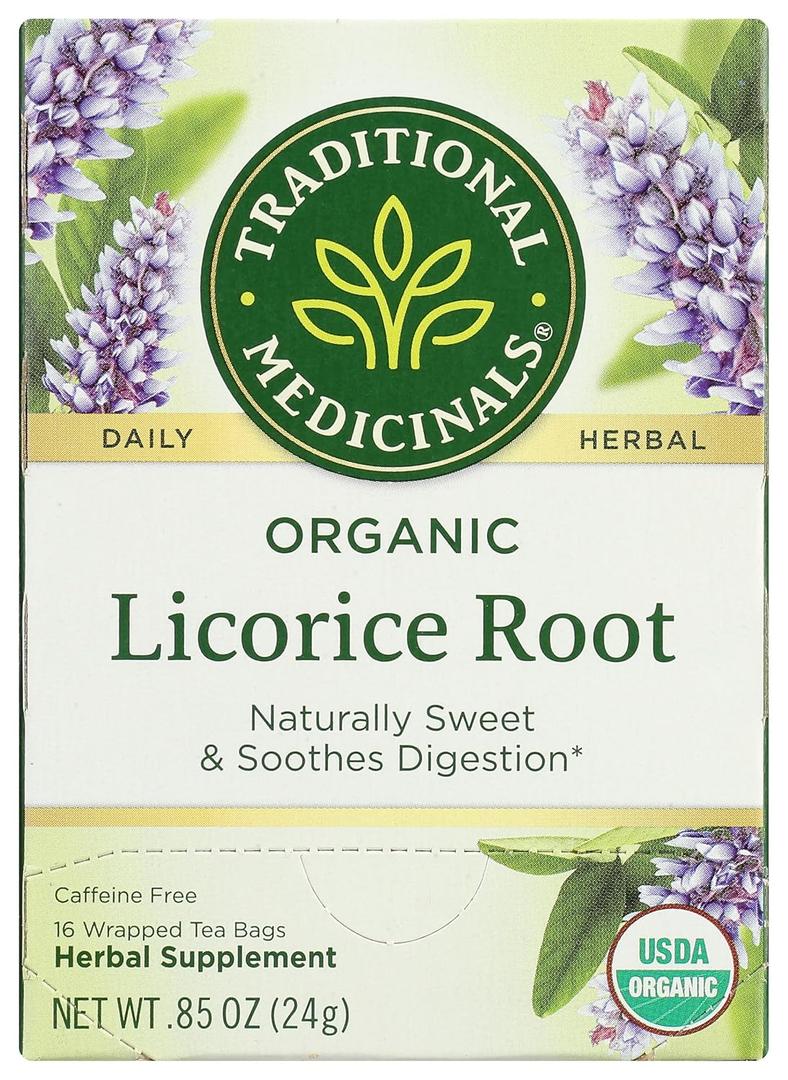 Traditional Medicinals Tea, Organic Licorice Root, Soothes the Digestive Tract & Promotes Respiratory Health - Kosher, Non-GMO, Caffeine-Free - 16 Tea Bags (EXP 05/31/29)