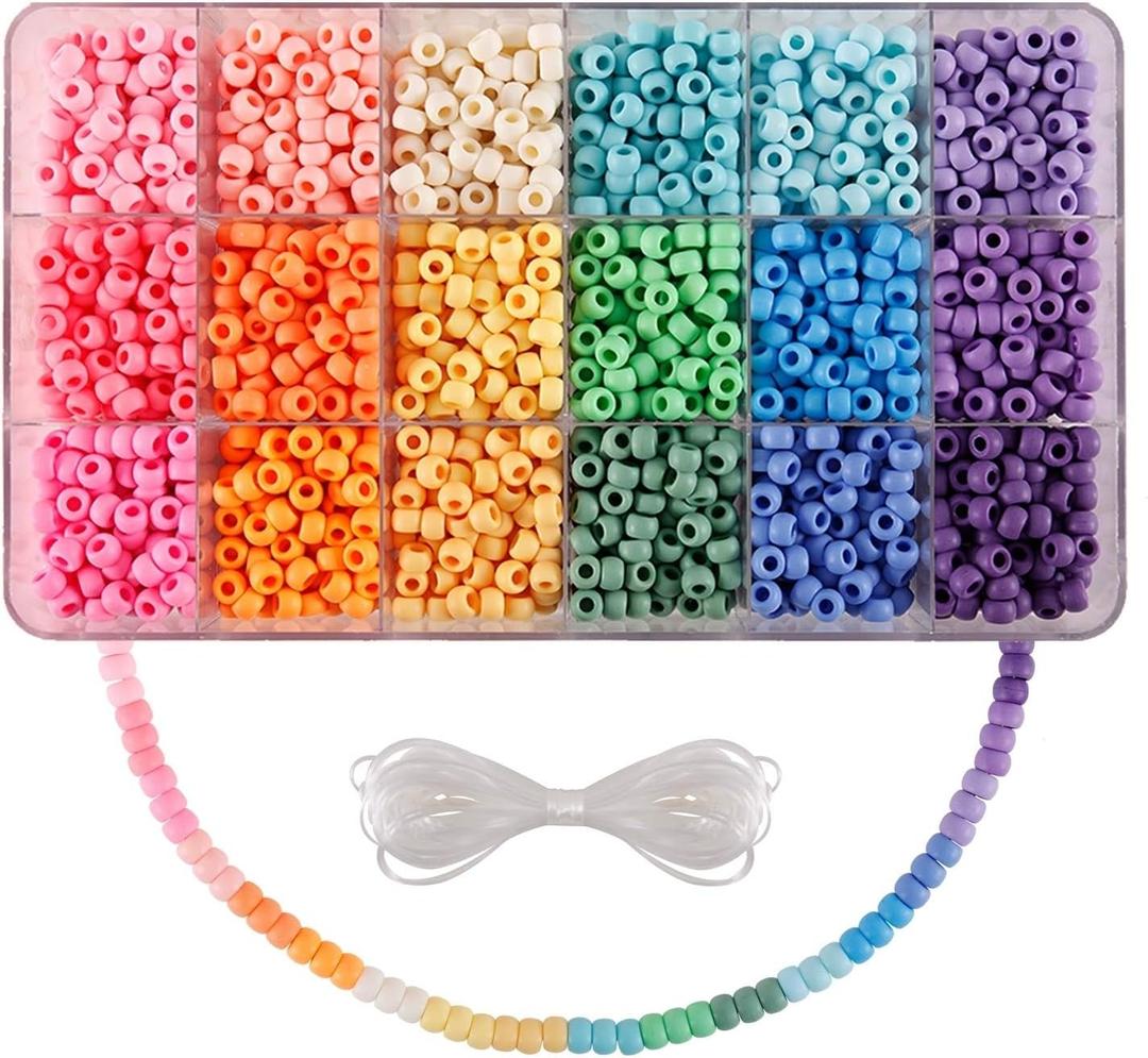 2600+pcs Pony Beads Kit, 18 Colors Rainbow Kandi Beads Set Jewelry Making Kit, Multicolor Matte Plastic Beads Bulk Hair Beads for Braids for DIY Craft Friendship Bracelet Necklace Key Chain