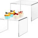 RattanView 2 Pcs 8 Inch Large Acrylic Risers Display Stands 5 mm Thick Acrylic Shelf Riser Showcase for Collectibles Jewelry Cupcakes Food Figures Perfume Cabinet (Clear)