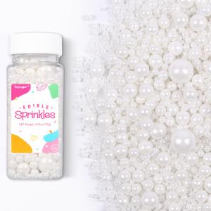 3 x White Pearl Sprinkles for Cake Decorating, Edible Pearls Sugar for Baking Cupcake Toppers Ice Cream Cookie Wedding Party Birthday Valentines Celebrations Supplies, 4.05oz