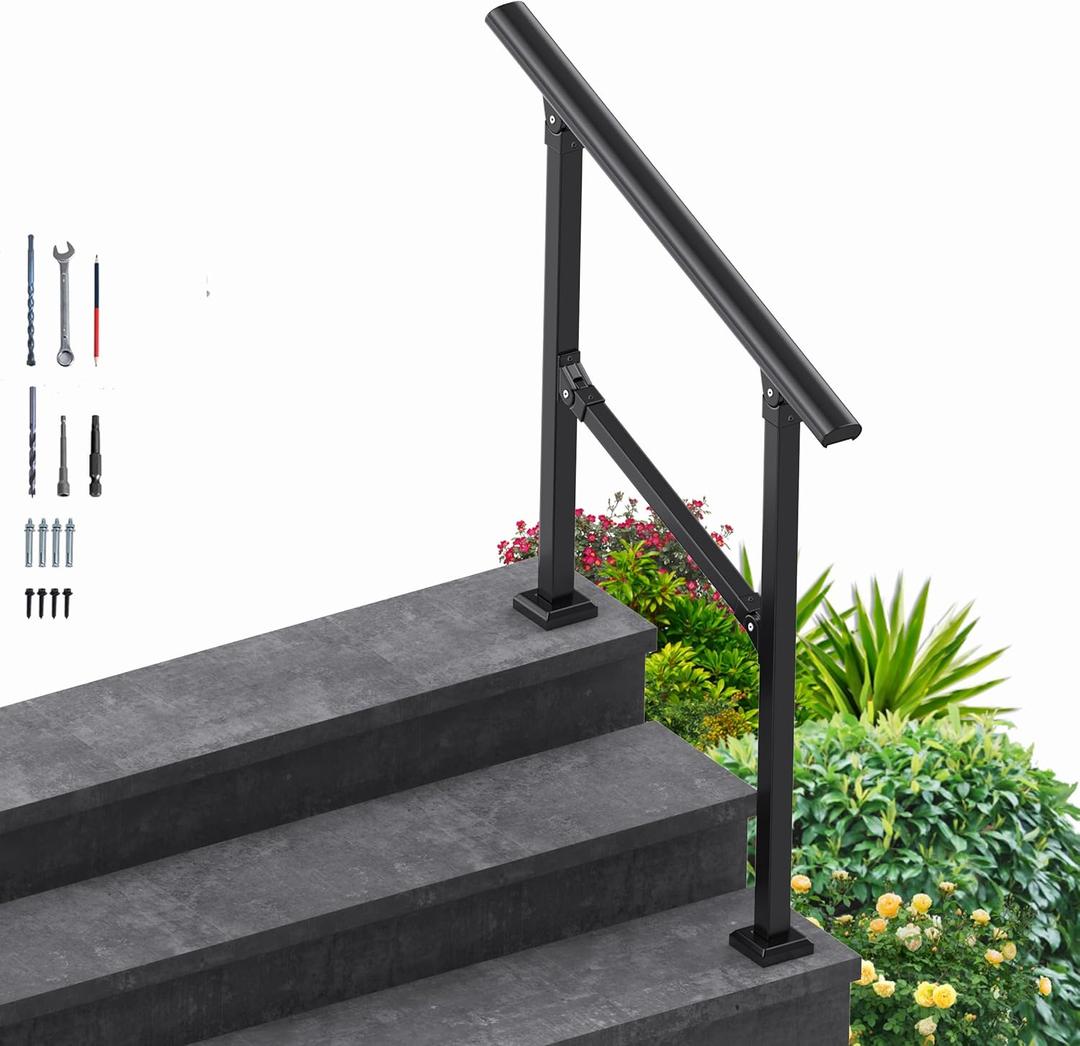 3 Steps Handrail for Outdoor Steps, Premium Aluminum Alloy Railing Set, Porch Railing Kit,Free Installation Kits Included, Used Under Harsh Weather Conditions,Rust Free, for 2-3 Steps
