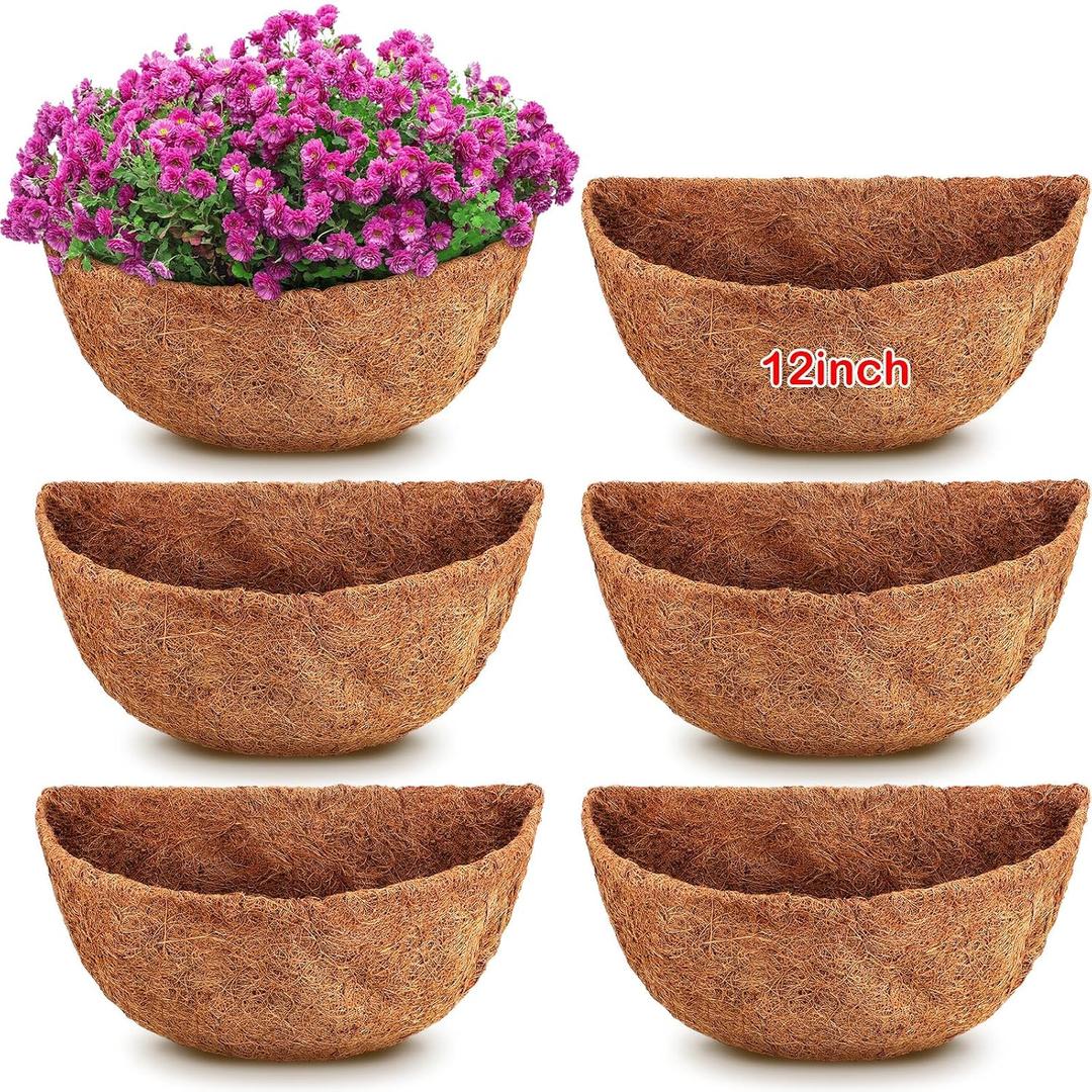 6 Pcs 12 Inch Half Round Replacement Coco Liner Half Circle Coconut Fiber Replacement Coco Liners Hanging Basket for Hanging Basket Wall Baskets Garden Planter Flower Pot