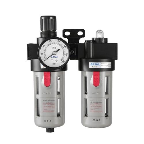 Compressed Air Filter Regulator Lubricator Combo Airtac BFC3000 3/8''NPT 0-140 PSI with Pressure Gauge Semi-Auto Drain 3 in 1 Two FR.L Unit