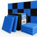 52 Pack Black blue 1" x 12" x 12" Acoustic Wedge Studio Foam Sound Absorption Wall Panels(Accompanied By Double-Sided Adhesive Tape)