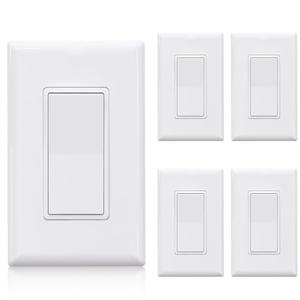 ELEGRP 3 Way Decorator Light Switch, 15Amp, 120-277 Volt, AC Rocker Paddle Wall Switch Replacement, Self-Grounding, Residential Grade, Screwless Wall Plate, UL Listed (5 Pack, Glossy White)