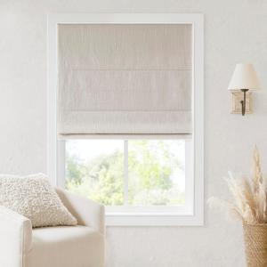 Madison Park Cordless Roman Shades, Total Blackout Window Blind Privacy Window Shades, Thermal Insulated Cordless Window Treatment for Bedroom, Living Room, Quincy, Single Panel 31" W X 64" H Linen