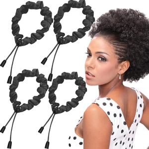 4pcs Black Adjust Satin Hair Scrunchies for Women Girls, Adjustable Hair Ties Soft Than Silk for 4c Girlie Thick Curly Natural Hair, Easy to Use Hair Accessories for Afro Puff Loc Ponytails (1 Count (Pack of 1))
